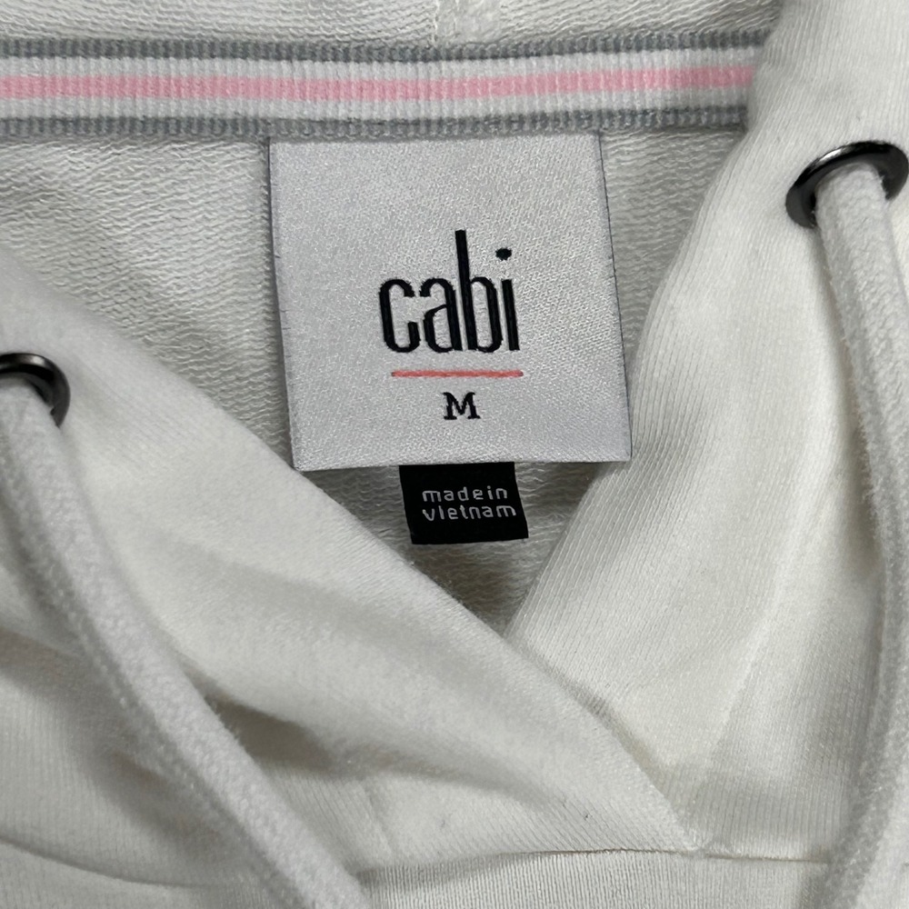 Cabi ATC Roadtrip Hoodie Womens M White Asymmetrical Mixed Texture Button Detail - Picture 5 of 10